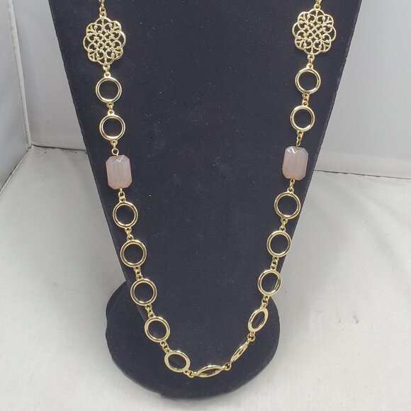 Bijou gold chain link with rose quartz necklace - Picture 2 of 7